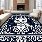 White Moonlit Cat Mystic Border Rug