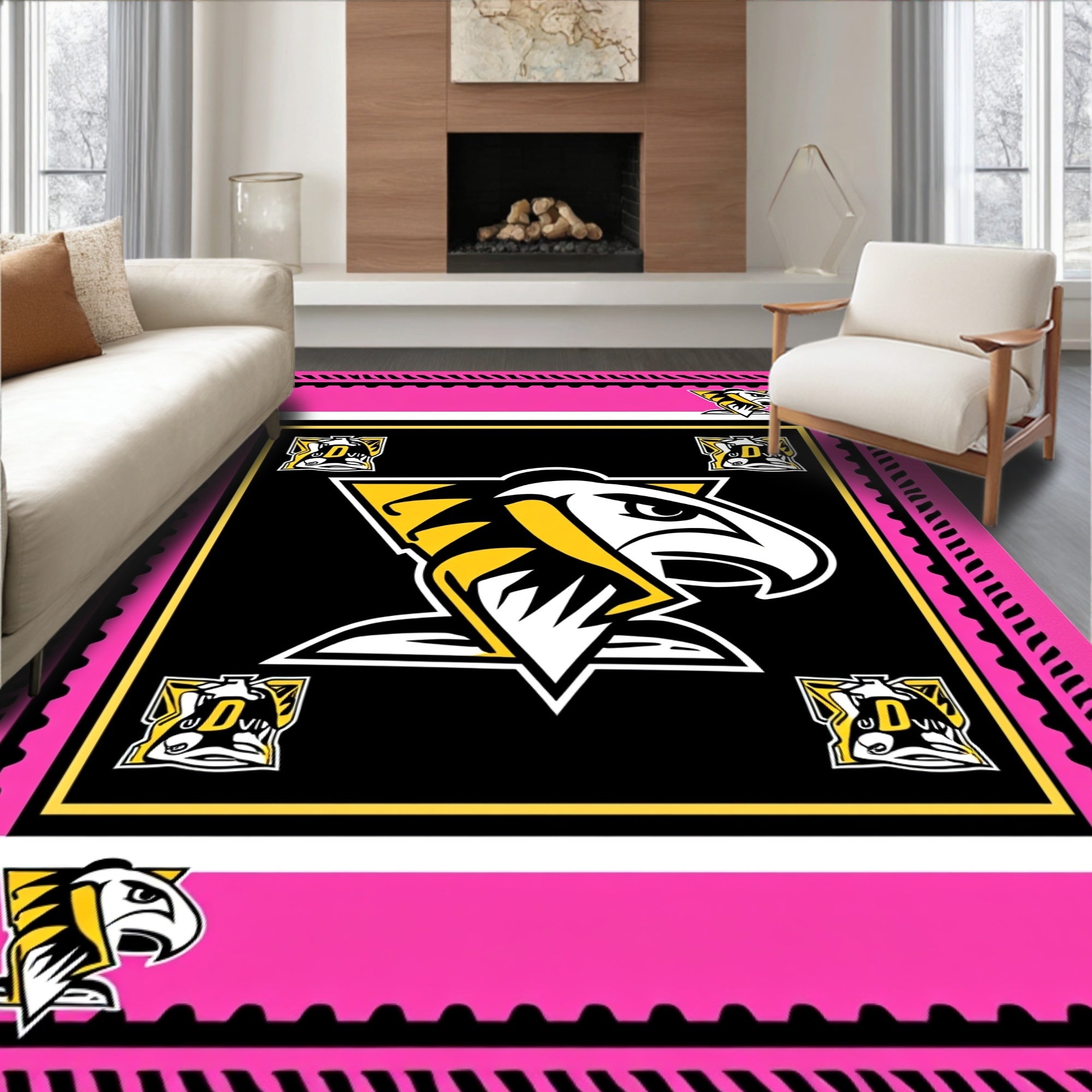 Bold Pink Black Eagle Emblem Rug