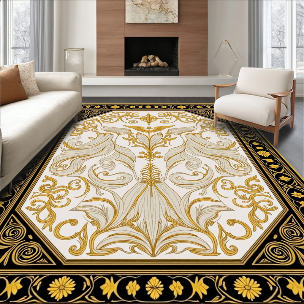 Antique Gold Laurel Winged Emblem Rug