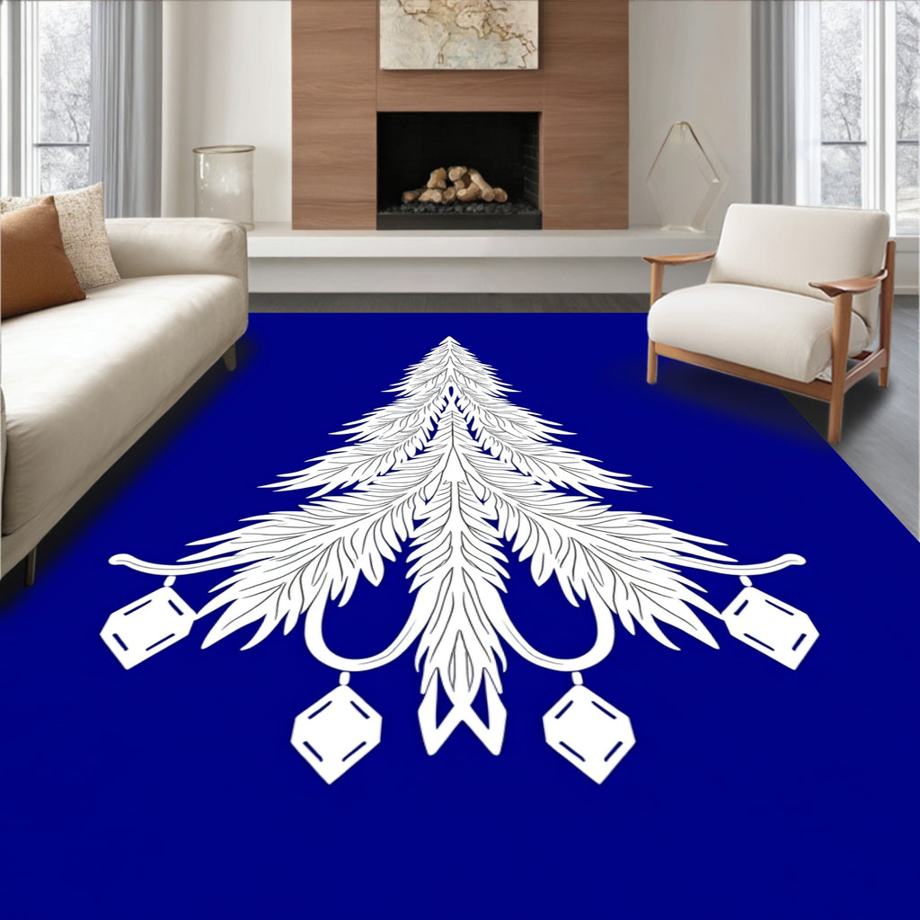 White Elegant Evergreen Ornament Rug