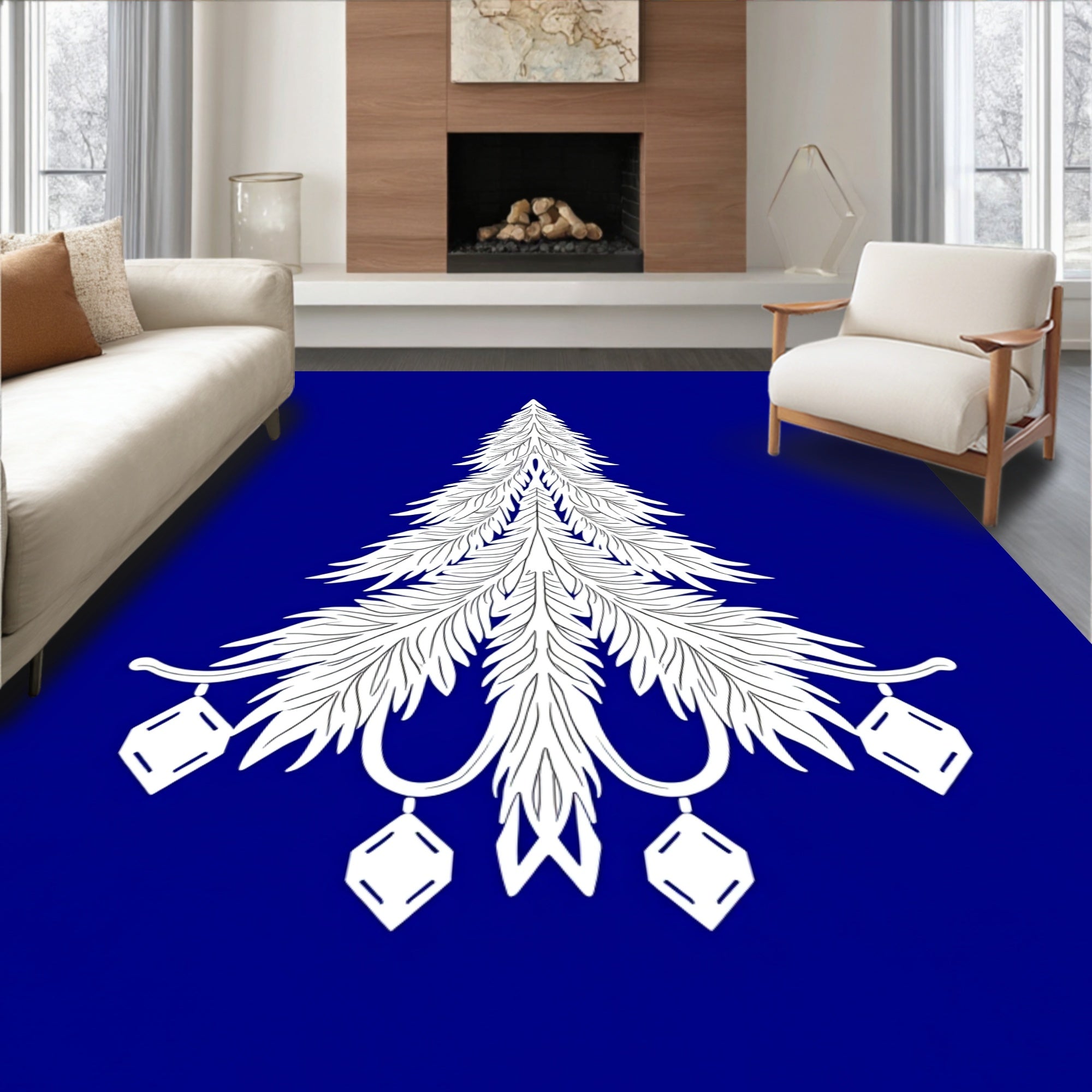 White Elegant Evergreen Ornament Rug