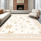 Cream and Tan Floral Botanical Medallion Rug