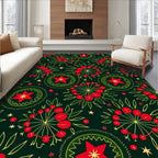 Dark Green Red Starburst Berry Rug