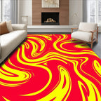Vibrant Red Yellow Swirl Flow Rug