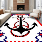 Nautical Black Red Anchor Rope Border Rug
