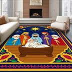 Nativity Scene Blue Festive Star Rug