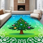 Festive Evergreen Christmas Tree Snowflakes Rug