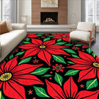 Red Poinsettia Floral Artwork Rug