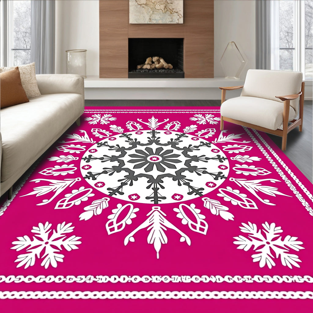 Fuchsia Snowflake Medallion Floral Border Rug