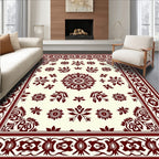 Crimson Floral Medallion Ivory Border Rug