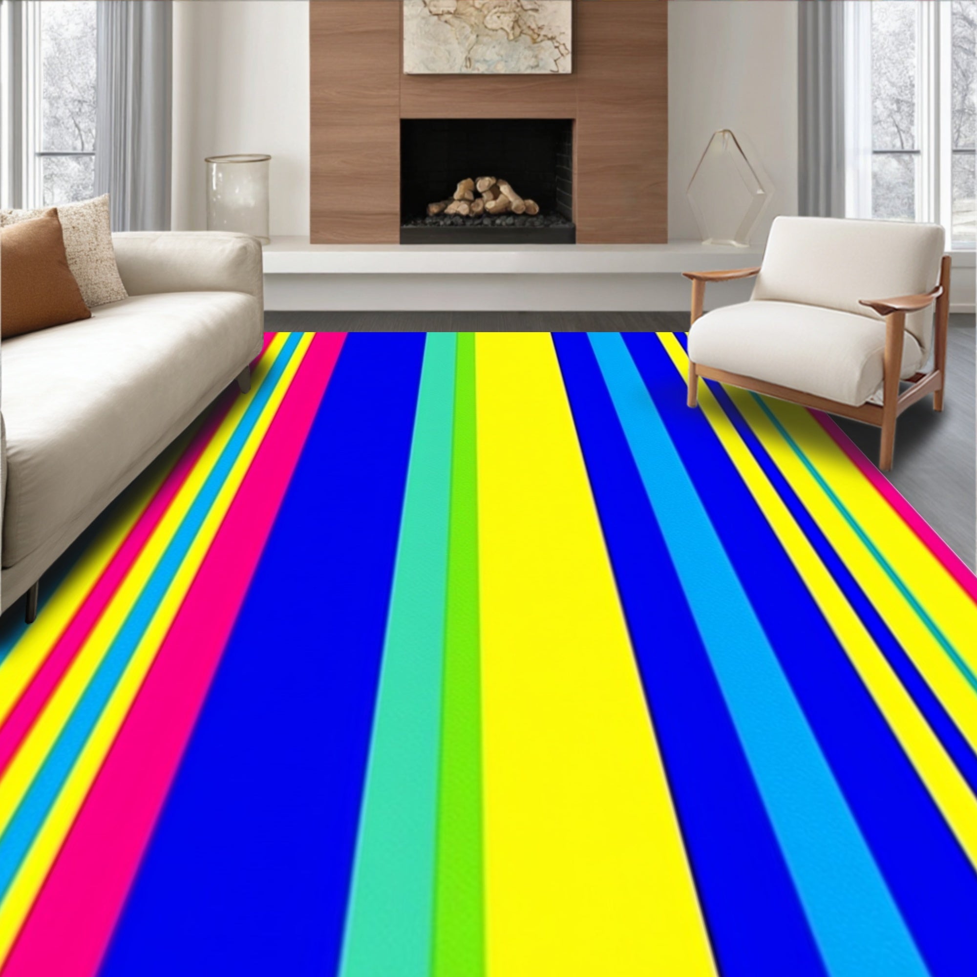 Vibrant Multicolored Vertical Stripe Rug