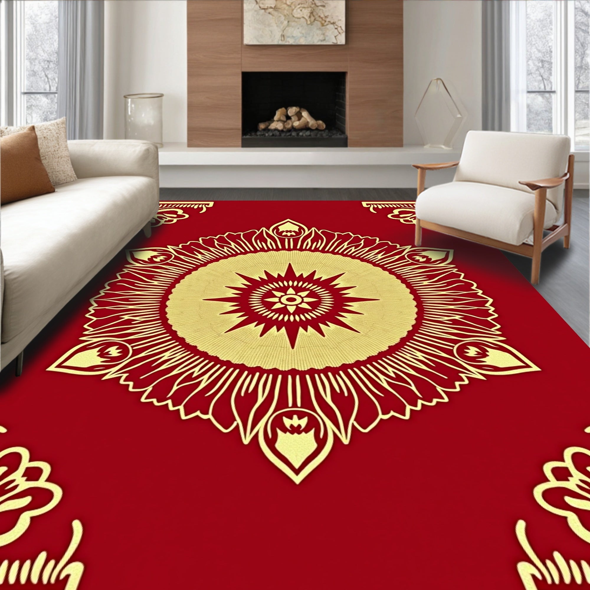 Crimson Gold Radial Medallion Rug