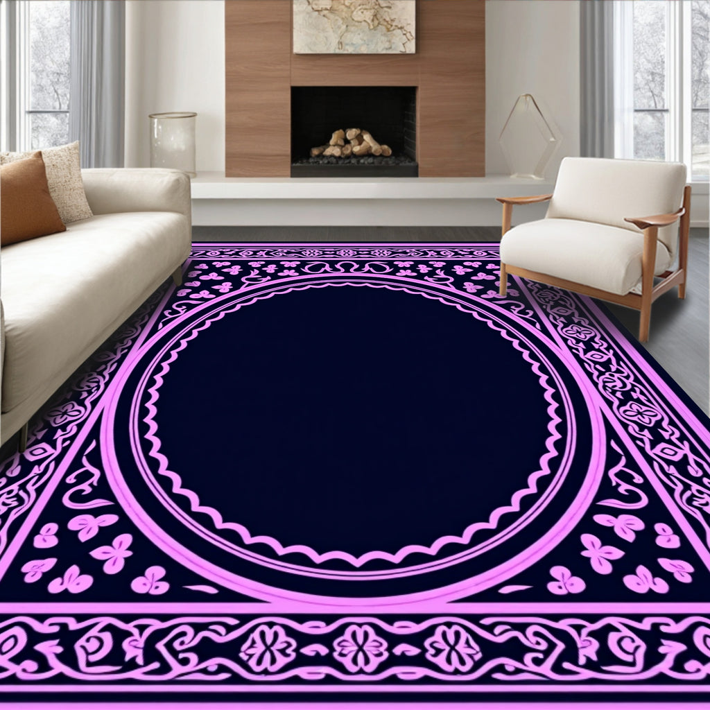 Ornate Pink And Navy Floral Arch Rug