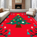 Festive Red Christmas Tree Ornaments Rug