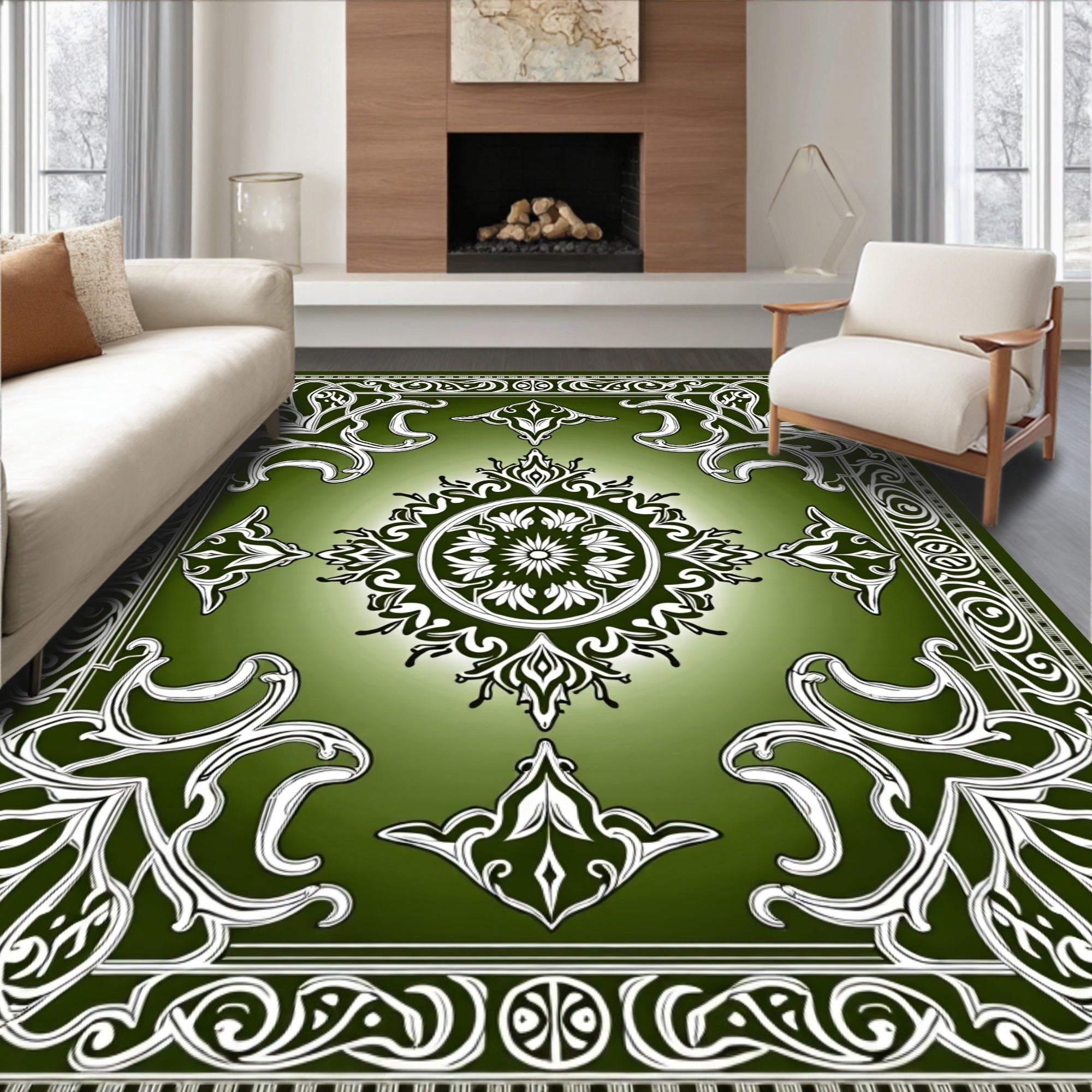 Ornate Emerald Vine Medallion Rug