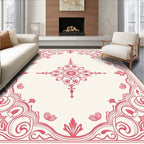 Coral Red Floral Scroll Medallion Rug