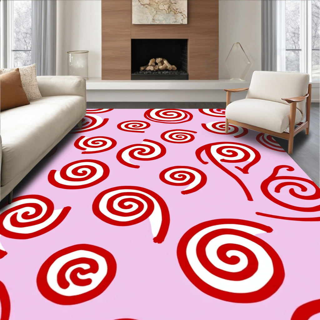 Playful Red Swirls On Lilac Background Rug