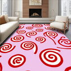 Playful Red Swirls On Lilac Background Rug