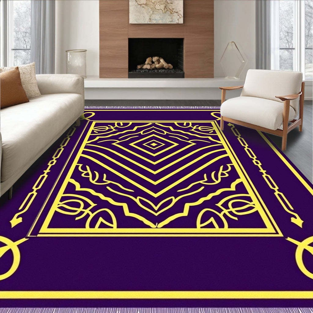 Deep Purple Yellow Geometric Medallion Rug