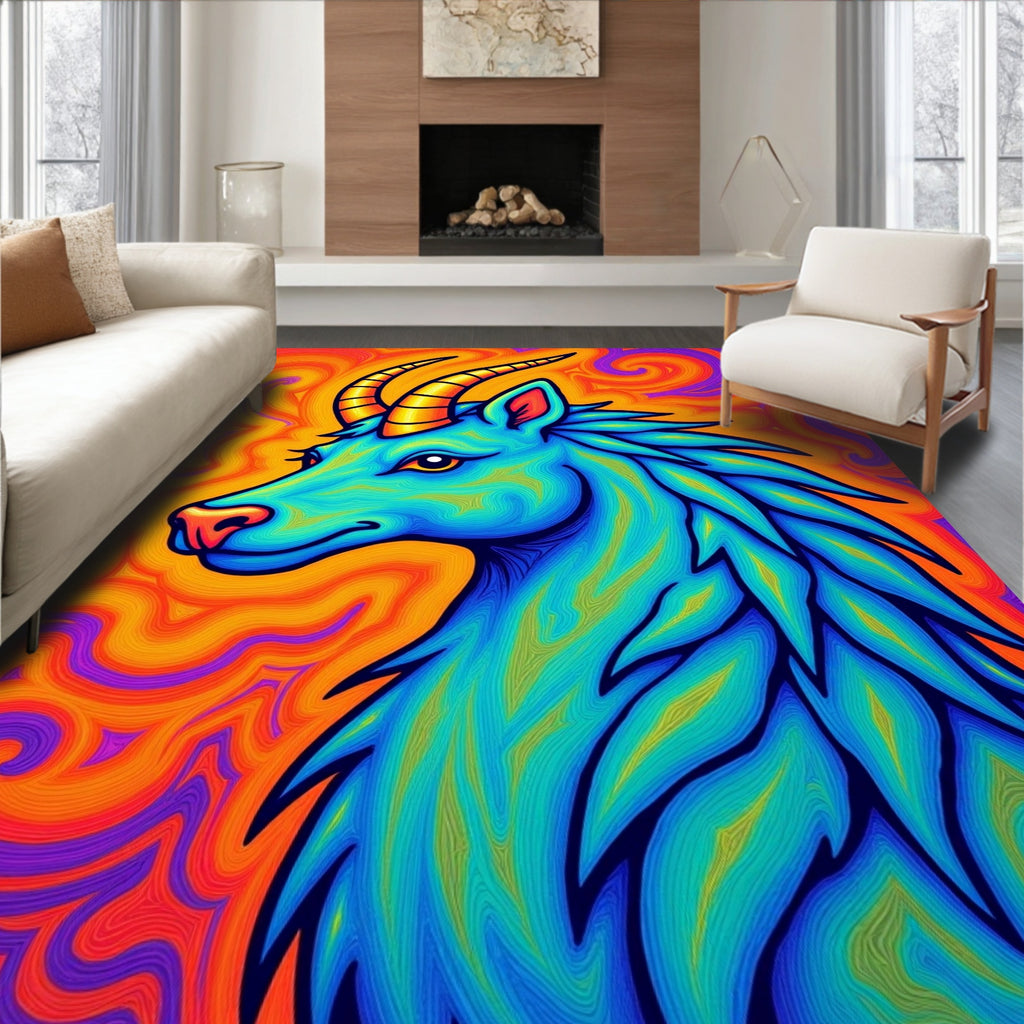 Psychedelic Blue Goat Swirls Rug