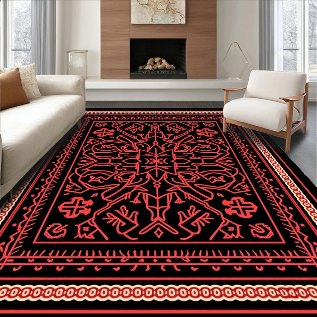 Crimson Intricate Tribal Medallion Rug
