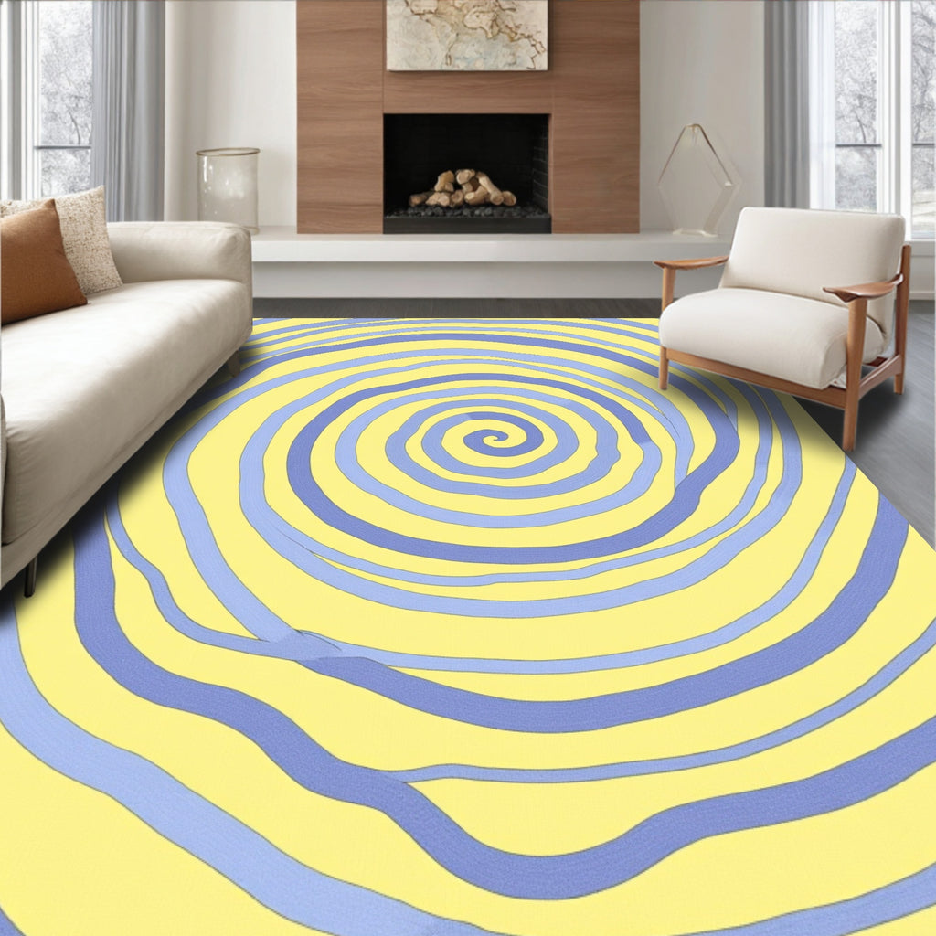 Yellow Blue Swirl Abstract Rug