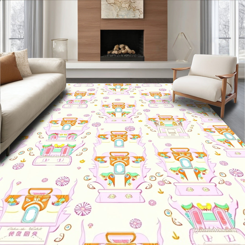 Whimsical Pink Orange Archway Garden Rug