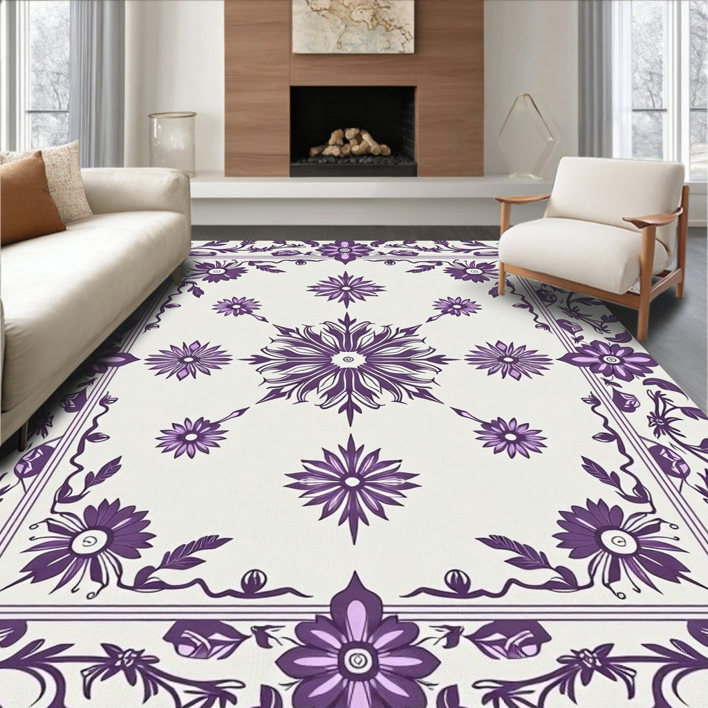 Violet Floral Medallion Border Rug