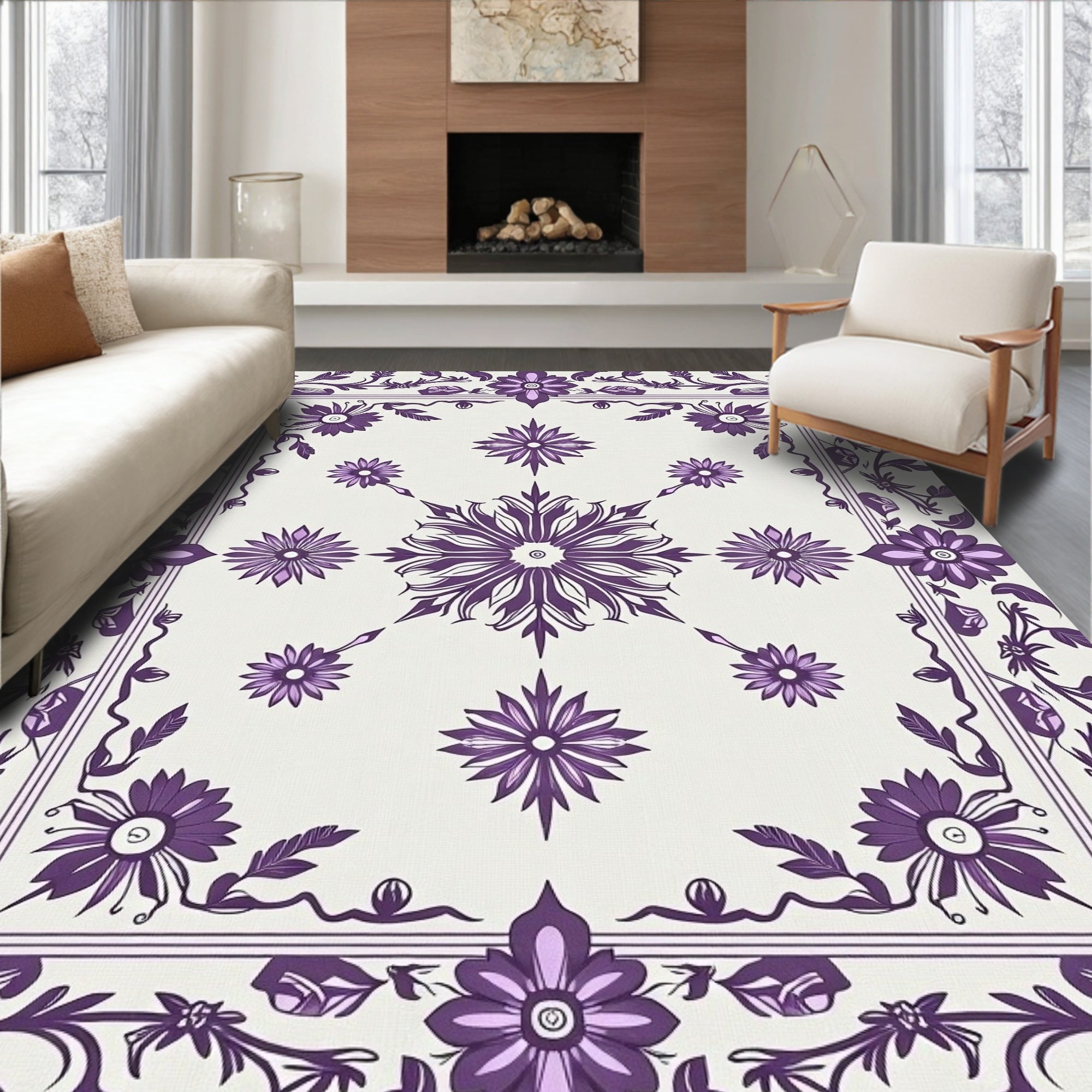 Violet Floral Medallion Border Rug