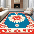 Bold Red Cream Daisy Garden Rug