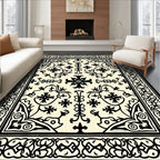 Cream Beige Medieval Floral Border Rug