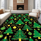 Green Yellow Christmas Trees Ornaments Rug