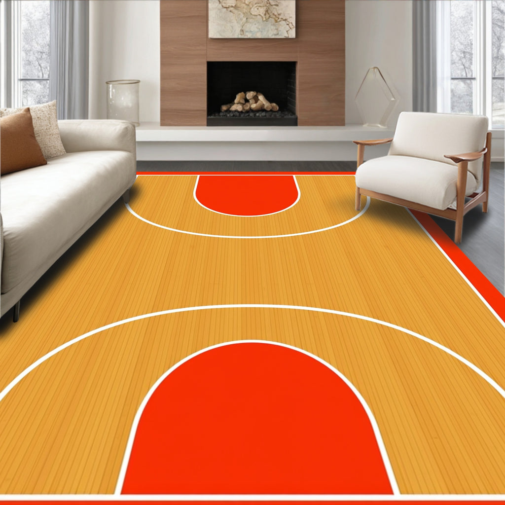 Orange Wood Court Lines Rug