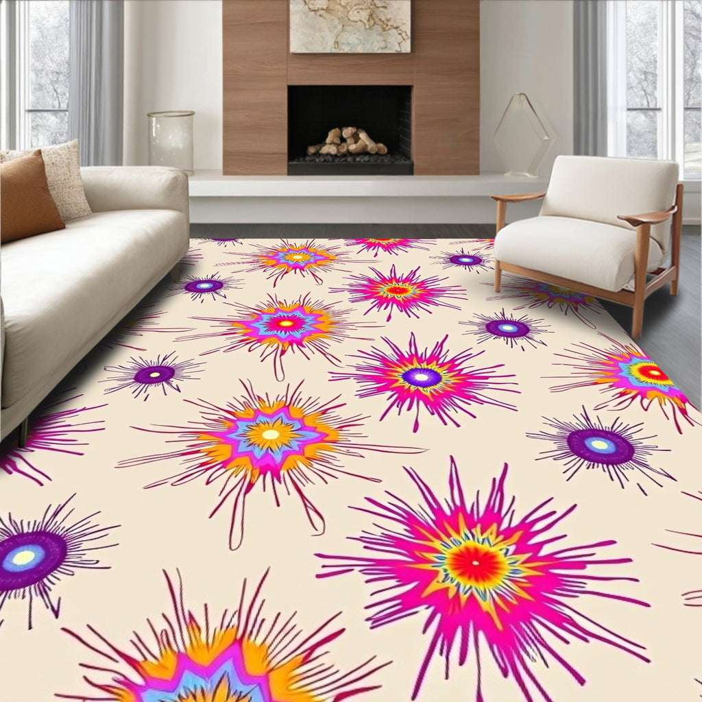 Vibrant Pink Purple Yellow Starburst Rug