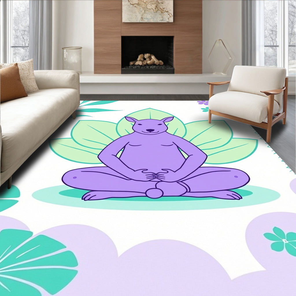 Lavender Kangaroo Meditating Floral Garden Rug