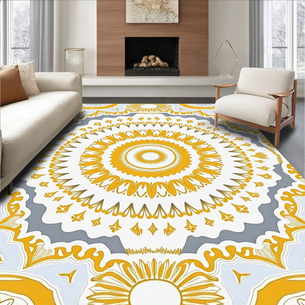 Golden Yellow Circular Medallion Rug