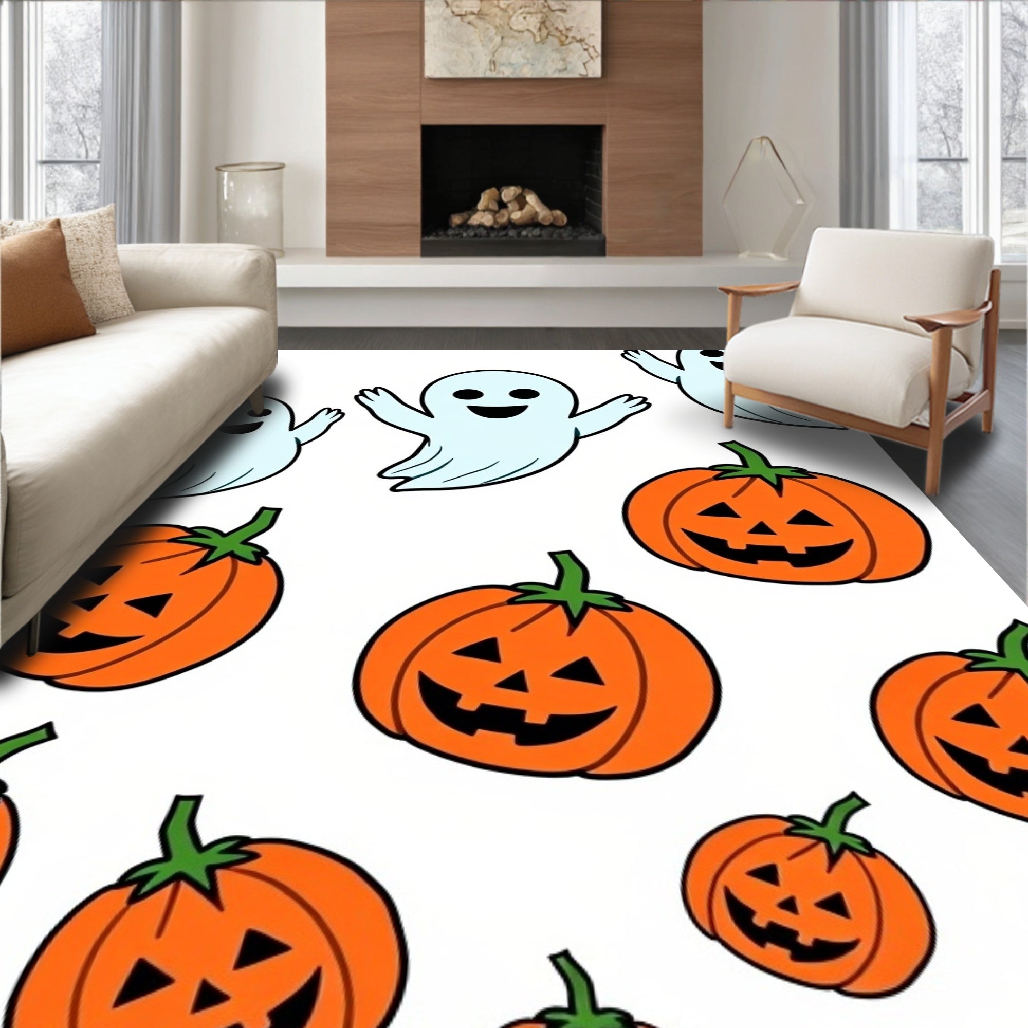 Spooky Orange Jack-o-Lantern Ghosts Rug