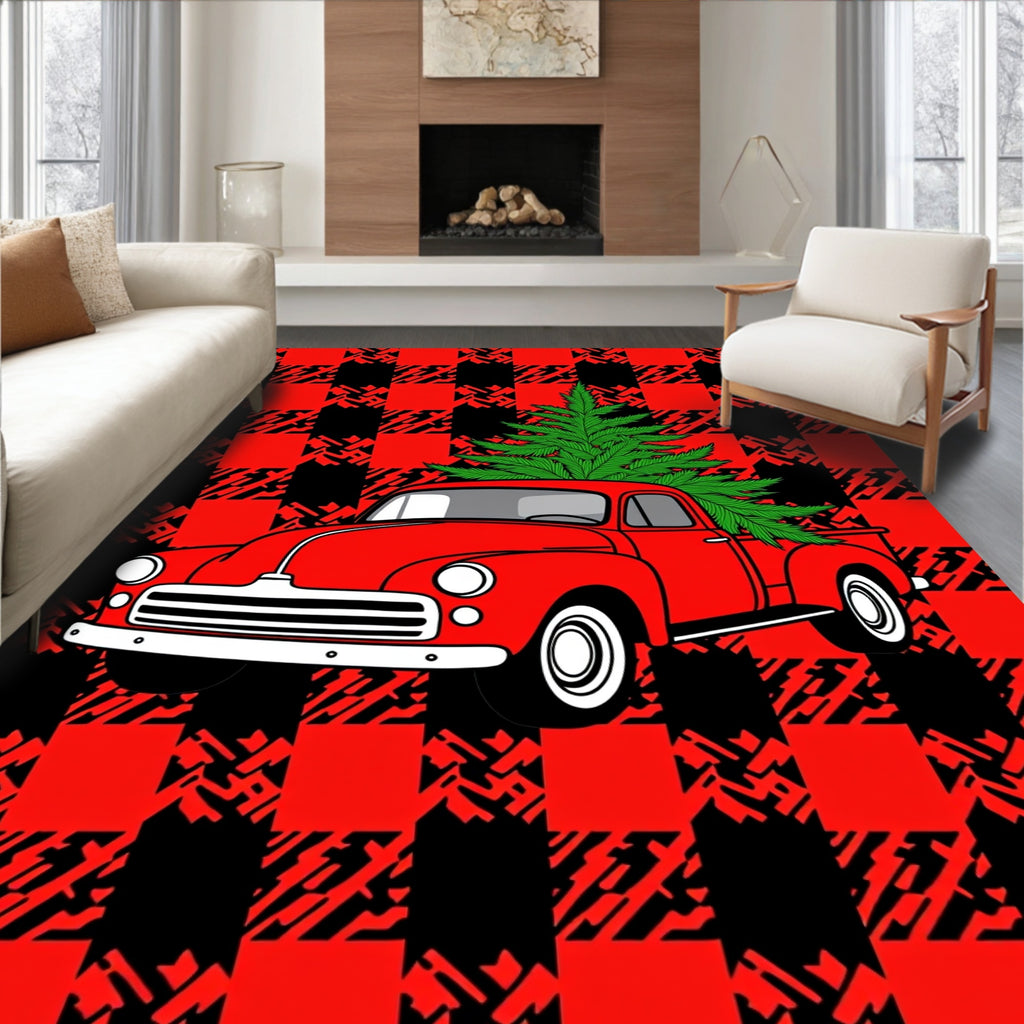 Red Truck Pine Baffalo Check Rug