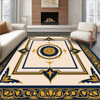 Navy gold sunburst medallion inlay Rug