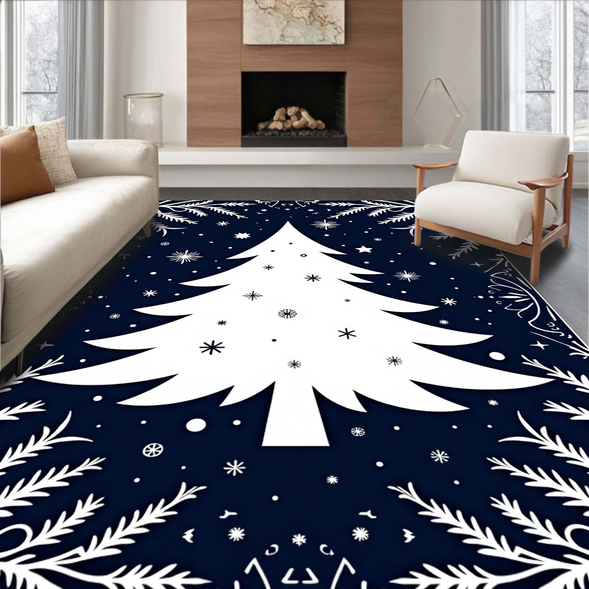 Winter Snowflake Christmas Tree Garden Rug