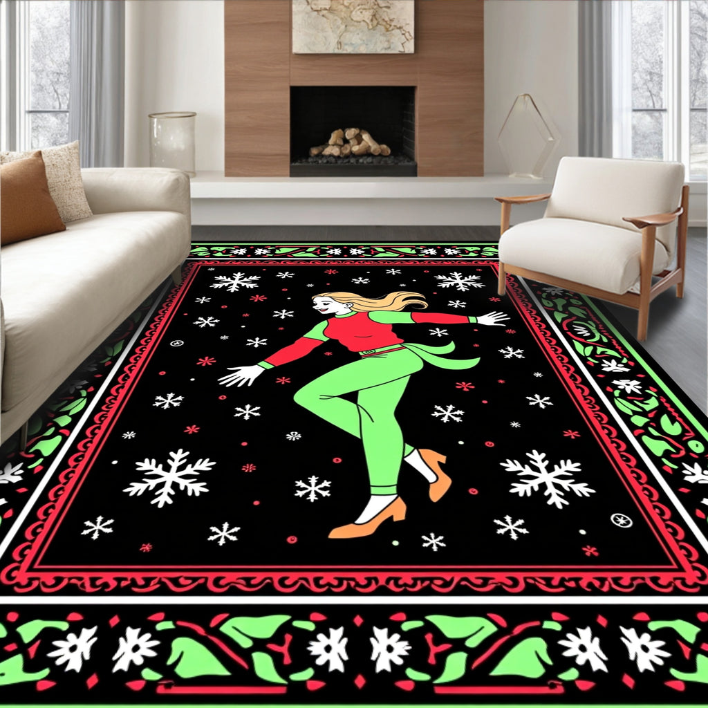 Festive Dancer Snowflakes Holiday Border Rug