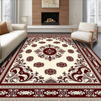 Deep Crimson Damask Scroll Square Rug