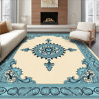 Light Blue Medallion Floral Border Rug