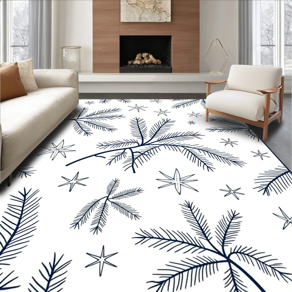 Navy Pine Sprigs and Stars Rug
