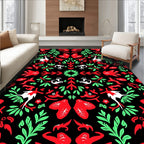 Bold Red Green Woodland Creature Medallion Rug