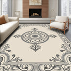 Antique Beige Black Medallion Border Rug