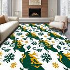Green Yellow Reindeer Snowflakes Pattern Rug