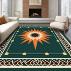 Emerald Orange Sunburst Intricate Border Rug