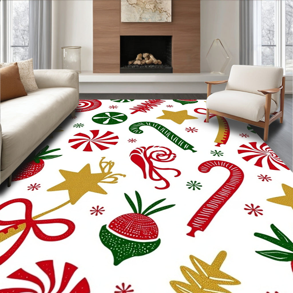 Christmas Candy Cane Star Swirl Rug