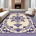 Deep Indigo Floral Medallion Border Rug